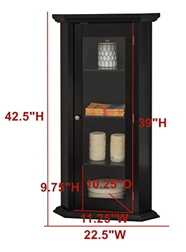 Kings Brand Furniture - Corner Curio Storage Cabinet with Glass Door (Black)