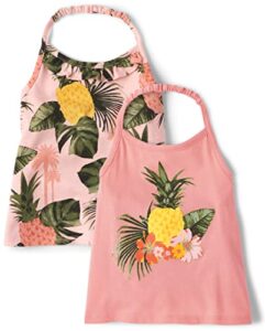 the children's place baby tolder girls halter tank tops 2 pack, pineapple, 12-18 months