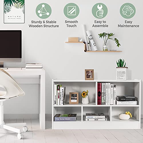 IFANNY 5 Cube Bookcase, 2 Tier Bookshelf Organizer w/Open Compartments, Wood Bookshelves & Bookcases, Horizontal Storage Shelves, Modern Book Shelf for Bedroom, Living Room, Play Room (White)