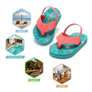 Luffymomo Unisex Kids Open-Toe Sandals Summer Beach Water Slides Flip Flops(Toddler/Little Kid)(1 Little Kid Coral & Bluish green)