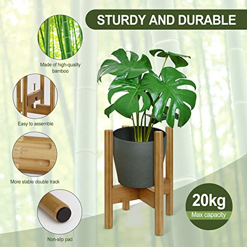 Blvornl 1 Pack Adjustable Plant Stand Indoor, 11.8 in Mid Century Plant Holder, Stable Bamboo Plant Stand for 7-11in Flower Potts (Excluding Potted Plants)