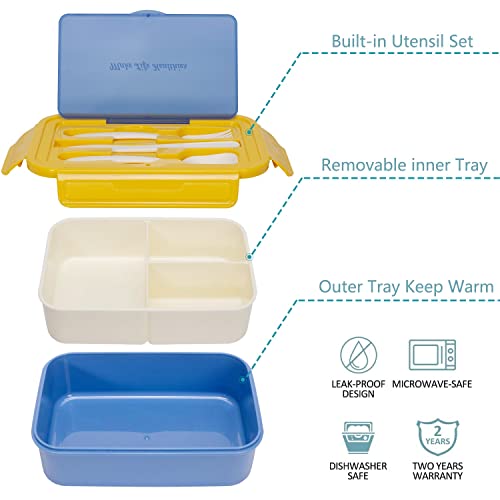 Gere Bento Box,1400 ML, Lunch Box With Spoon & Fork, Comes with Insulated Lunch Bags - Durable Perfect Size for On-the-Go Meal, Microwave Dishwasher Safe (Blue)