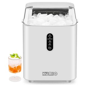 kumio ice makers countertop, portable ice maker with self-cleaning, 8 cubes/9 mins, 26.5lbs/24hrs, ice machine with scoop and basket, 2 sizes of bullet ice for home office bar party
