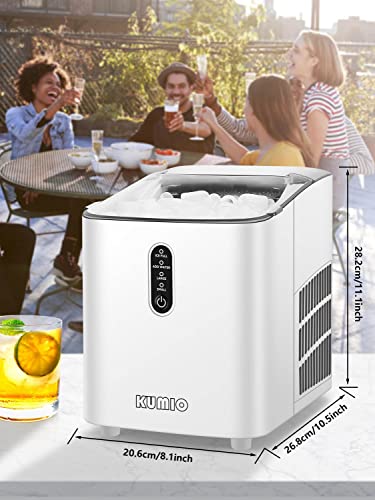 KUMIO Ice Makers Countertop, Portable Ice Maker with Self-Cleaning, 8 Cubes/9 Mins, 26.5Lbs/24Hrs, Ice Machine with Scoop and Basket, 2 Sizes of Bullet Ice for Home Office Bar Party