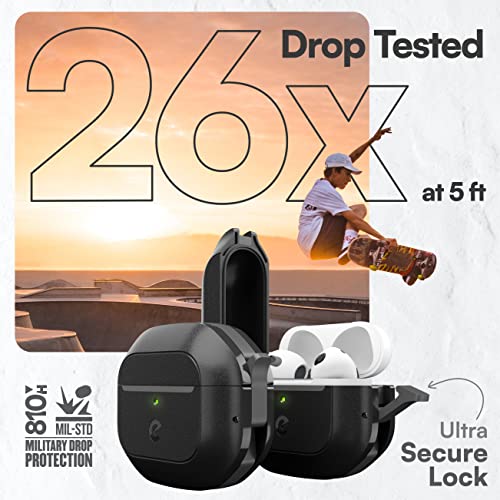 KeyBudz for AirPods 3rd Generation Case with Lock - Fully Waterproof AirPods 3 Case Cover with Keychain, Rugged Tough Protection, Hard Shell and Carabiner Clip for Easy Travel (Carbon Black)