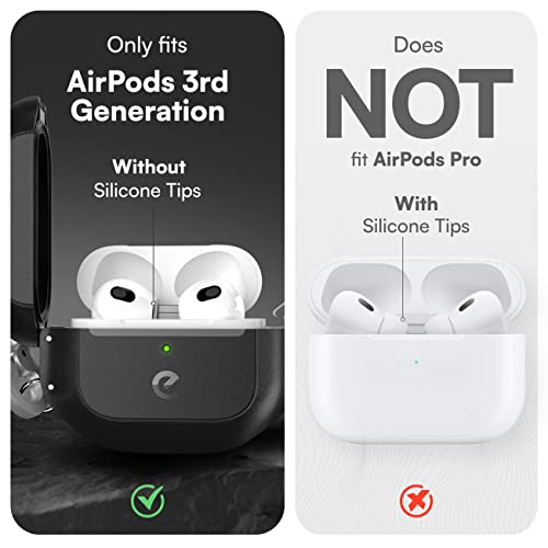 KeyBudz for AirPods 3rd Generation Case with Lock - Fully Waterproof AirPods 3 Case Cover with Keychain, Rugged Tough Protection, Hard Shell and Carabiner Clip for Easy Travel (Carbon Black)