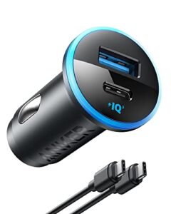 usb c car charger adapter, anker 52.5w cigarette lighter usb charger, 323 anker car charger with 30w poweriq 3.0 fast charging cable for iphone 15/15 pro max, 14/13/12 series, galaxy s23/22, pixel