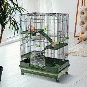 homsof 4-tier 32" small animal metal cage height adjustable with lockable casters grilles pull-out tray for rabbit chinchilla ferret bunny guinea pig squirrel hedgehog(green)