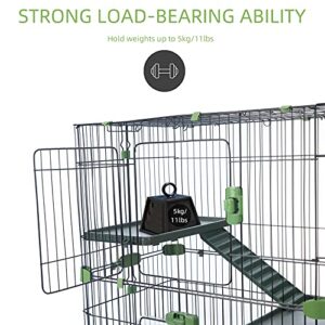 HomSof 4-Tier 32" Small Animal Metal Cage Height Adjustable with Lockable Casters Grilles Pull-Out Tray for Rabbit Chinchilla Ferret Bunny Guinea Pig Squirrel Hedgehog(Green)