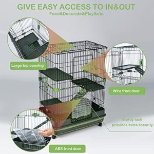 HomSof 4-Tier 32" Small Animal Metal Cage Height Adjustable with Lockable Casters Grilles Pull-Out Tray for Rabbit Chinchilla Ferret Bunny Guinea Pig Squirrel Hedgehog(Green)