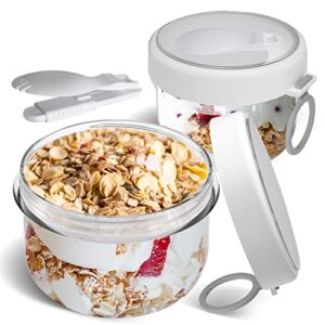 20oz overnight oats containers with lids,oatmeal container to go with lids and spoon leak-proof overnight oats jars for breakfast on the go cups (white)