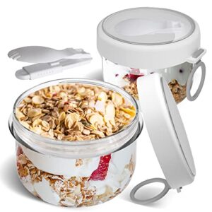 20oz Overnight Oats Containers with Lids,Oatmeal Container To Go with Lids and Spoon Leak-proof Overnight Oats Jars for Breakfast On The Go Cups (White)