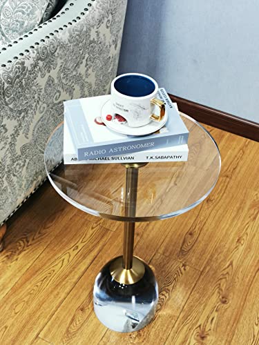 TPZLRN Acrylic End Table, Acrylic Side Table,Clear Round Side Table with Brass-Colored Metal Support Rod for Office Living Room Bedroom, Easy Assembly