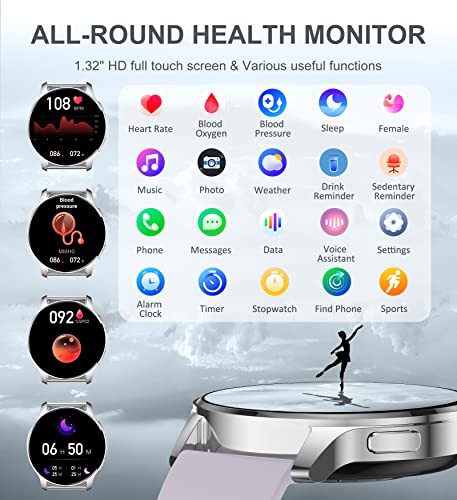 Smart Watch for Women (Answer/Make Call), Fitness Tracker for Android and iOS Phones Waterproof Smartwatch with 1.32" HD Full Touch Screen AI Voice Control Heart Rate Sleep Monitor Pedometer, Silver