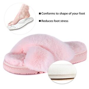 Halendik Womens Cross Band Fuzzy Slippers Fluffy Open Toe House Shoes Cozy Plush Bedroom Slipper Comfy Fashion Wedding Cross Size 9 10