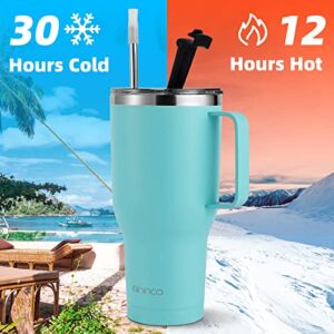 mininoo 40 oz Tumbler with Handle and Straw Lid | Insulated Coffee Cup Stainless Steel Water Bottle Travel Mug Cupholder Friendly | Gifts for Women Men Him Her