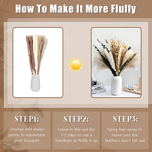 115pcs Dried Pampas Grass - Natural Pompas Grass Boho Dried Flowers Bouquet , DIY Short Pampas Grass Artistic Home Decor for Wedding Floral Arrangements and Bedroom