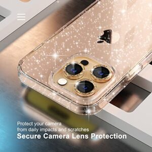 Choiche Compatible for iPhone 14 Pro Case Cute, Women Clear Glitter Bling Sparkly Case, [3 x Diamond Camera Lens Protectors] [2 x Tempered Glass Screen Protectors] 6.1-inch (Glitter Gold)