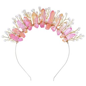 cosucos raw quartz crystal crown - mermaid crown fairy pink headwear goddess headpiece handmade tiara women headband for women wedding birthday party photography costume renaissance faire