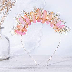 COSUCOS Raw Quartz Crystal Crown - Mermaid Crown Fairy Pink Headwear Goddess Headpiece Handmade Tiara Women Headband for Women Wedding Birthday Party Photography Costume Renaissance Faire