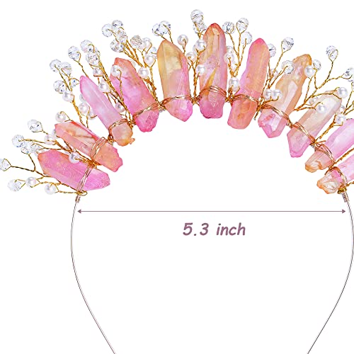 COSUCOS Raw Quartz Crystal Crown - Mermaid Crown Fairy Pink Headwear Goddess Headpiece Handmade Tiara Women Headband for Women Wedding Birthday Party Photography Costume Renaissance Faire