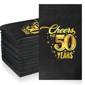 200 pcs 50th birthday guest napkins cheers to 50 years napkins happy foil 50th birthday decorations women men paper napkins black gold luncheon napkins 2 ply for anniversary wedding party supplies