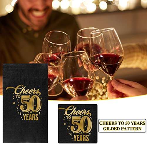 200 Pcs 50th Birthday Guest Napkins Cheers to 50 Years Napkins Happy Foil 50th Birthday Decorations Women Men Paper Napkins Black Gold Luncheon Napkins 2 Ply for Anniversary Wedding Party Supplies