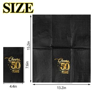 200 Pcs 50th Birthday Guest Napkins Cheers to 50 Years Napkins Happy Foil 50th Birthday Decorations Women Men Paper Napkins Black Gold Luncheon Napkins 2 Ply for Anniversary Wedding Party Supplies