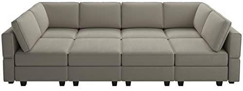 Belffin Modular Sectional Sofa with Storage Chaises Sleeper Couch 8 Seat Bed Grey…