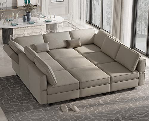 Belffin Modular Sectional Sofa with Ottomans Velvet Reversible Sofa with Chaise Sleeper Sofa Bed with Storage Seat Grey…