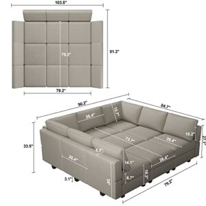 Belffin Modular Sectional Sofa with Ottomans Velvet Reversible Sofa with Chaise Sleeper Sofa Bed with Storage Seat Grey…