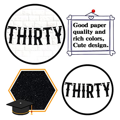 Thirty Dirty & Crying Banner, Happy 30th Birthday Party Decoration Supplies, Funeral Birthday Bunting Sign for 30 Years Old, Black Glitter