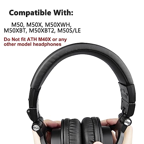 SOULWIT Protein Leather Headband Cover for Audio Technica ATH M50, M50X, M50XWH, M50XBT, M50XBT2, M50S/LE Headphones, Replacement Headstrap Pad Repair Part (Black)