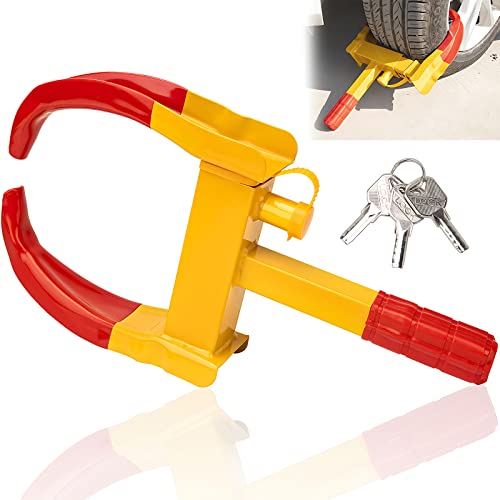 Trailer Wheel Lock, Wheel Clamp Lock Universal Wheel Boot Security Tire Lock Anti Theft Lock for Trailers Golf Cart Car Boat SUV Motorcycle Camper Car with 3 Keys (Bright Red &Yellow)