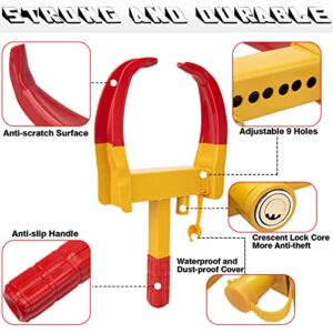 Trailer Wheel Lock, Wheel Clamp Lock Universal Wheel Boot Security Tire Lock Anti Theft Lock for Trailers Golf Cart Car Boat SUV Motorcycle Camper Car with 3 Keys (Bright Red &Yellow)