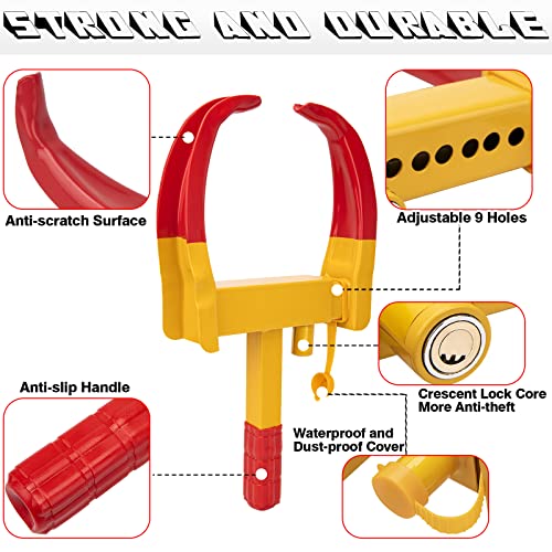 Trailer Wheel Lock, Wheel Clamp Lock Universal Wheel Boot Security Tire Lock Anti Theft Lock for Trailers Golf Cart Car Boat SUV Motorcycle Camper Car with 3 Keys (Bright Red &Yellow)