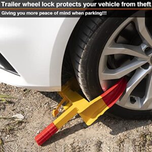 Trailer Wheel Lock, Wheel Clamp Lock Universal Wheel Boot Security Tire Lock Anti Theft Lock for Trailers Golf Cart Car Boat SUV Motorcycle Camper Car with 3 Keys (Bright Red &Yellow)