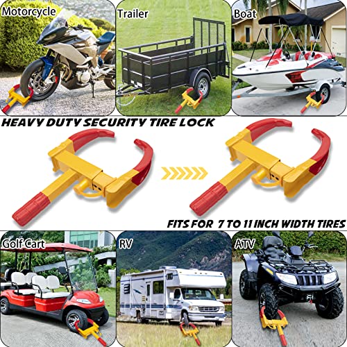 Trailer Wheel Lock, Wheel Clamp Lock Universal Wheel Boot Security Tire Lock Anti Theft Lock for Trailers Golf Cart Car Boat SUV Motorcycle Camper Car with 3 Keys (Bright Red &Yellow)