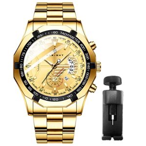 benyar mens watches, chronograph analog quartz movement men's watch, stylish sports designer men's wrist watch, waterproof luminous watches for men, golden