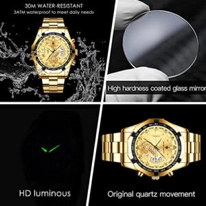 BENYAR Mens Watches, Chronograph Analog Quartz Movement Men's Watch, Stylish Sports Designer Men's Wrist Watch, Waterproof Luminous Watches for Men, Golden
