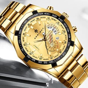 BENYAR Mens Watches, Chronograph Analog Quartz Movement Men's Watch, Stylish Sports Designer Men's Wrist Watch, Waterproof Luminous Watches for Men, Golden