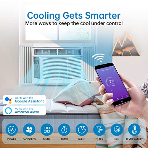 Acekool 6000 BTU Smart Air Conditioner Window Unit, 110-115V Window AC Unit with Remote/App Control and Dehumidify Function, Energy Savings, Quiet Operation, Cools 250 Sq.ft