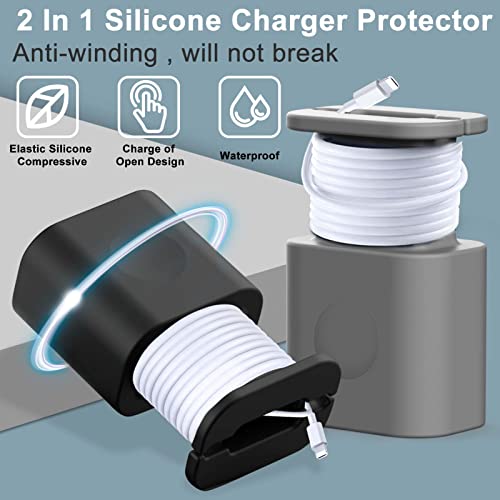 XANGNIER 2 in 1 Silicone Charger Protector,4 Pack Data Cable Winder Anti-Break Protection Cable Storage,18W/20W Charger Silicone Protective Case,Suitable for 11/12 Charger(Charger not Included)