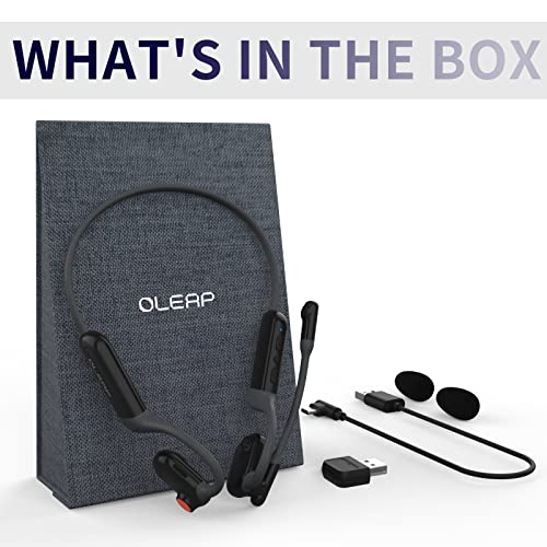 oleap Pilot Open-Ear Headset with 50dB Noise Canceling Boom Microphone,Lightweight Bluetooth Wireless Headphone with Mute for Trucker,Office,Call Center,Switching Mobile & PC-Headset+Dongle