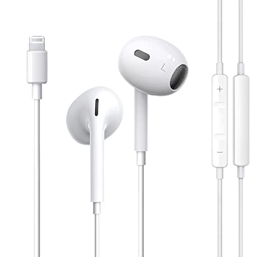 Earbuds Wired with Lightning Connector, [MFi Certified] iPhone Headphones Wired Earphones (Built-in Microphone & Volume Control), Compatible with iPhone14/13/12/11/X/8p/7p-All iOS Systems