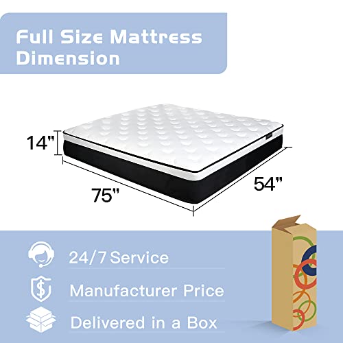 CHEVNI Full Mattress, 14 Inch Full Size Mattress with Individually Pocket Springs,Euro Top Medium Firm Hybrid Mattress in a Box,Strong Edge Support,CertiPUR-US (14 Inch, Full)