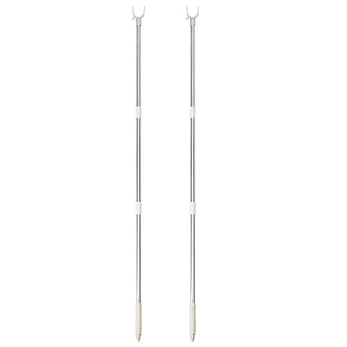 Pole 2pcs Clothes Reach Poles Retractable Clothes Drying Fork Stainless Steel Clothesline Rod Pole Wardrobe Hook Adjustable Reaching Pole for Balcony Closet Reach Tool