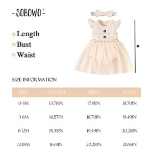 SOBOWO Beige Baby Girl Dress Infant Baby Girl Ruffle Sleeveless Tulle Romper Onsies Dresses Summer Clothes Outfits with Headband(0-3 Months, Beige S)