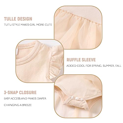 SOBOWO Beige Baby Girl Dress Infant Baby Girl Ruffle Sleeveless Tulle Romper Onsies Dresses Summer Clothes Outfits with Headband(0-3 Months, Beige S)