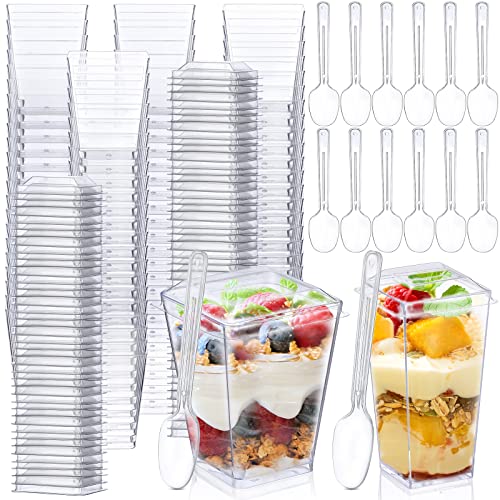 WILLBOND 200 Sets 5.6 oz and 3 oz Mini Dessert Cups with Lids and Spoons Clear Plastic Parfait Cup Appetizer Cups Small Disposable Shooter Cups Dessert Containers for Party Pudding Fruit Ice Cream